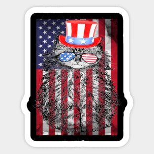 4th Of July Meowica Cat American Flag Glasses Sticker
